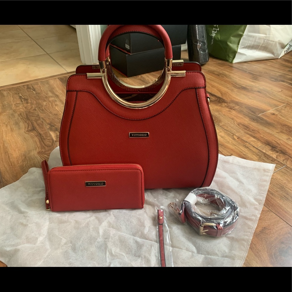 Vittorio purse and wallet deep red color printed inside purse